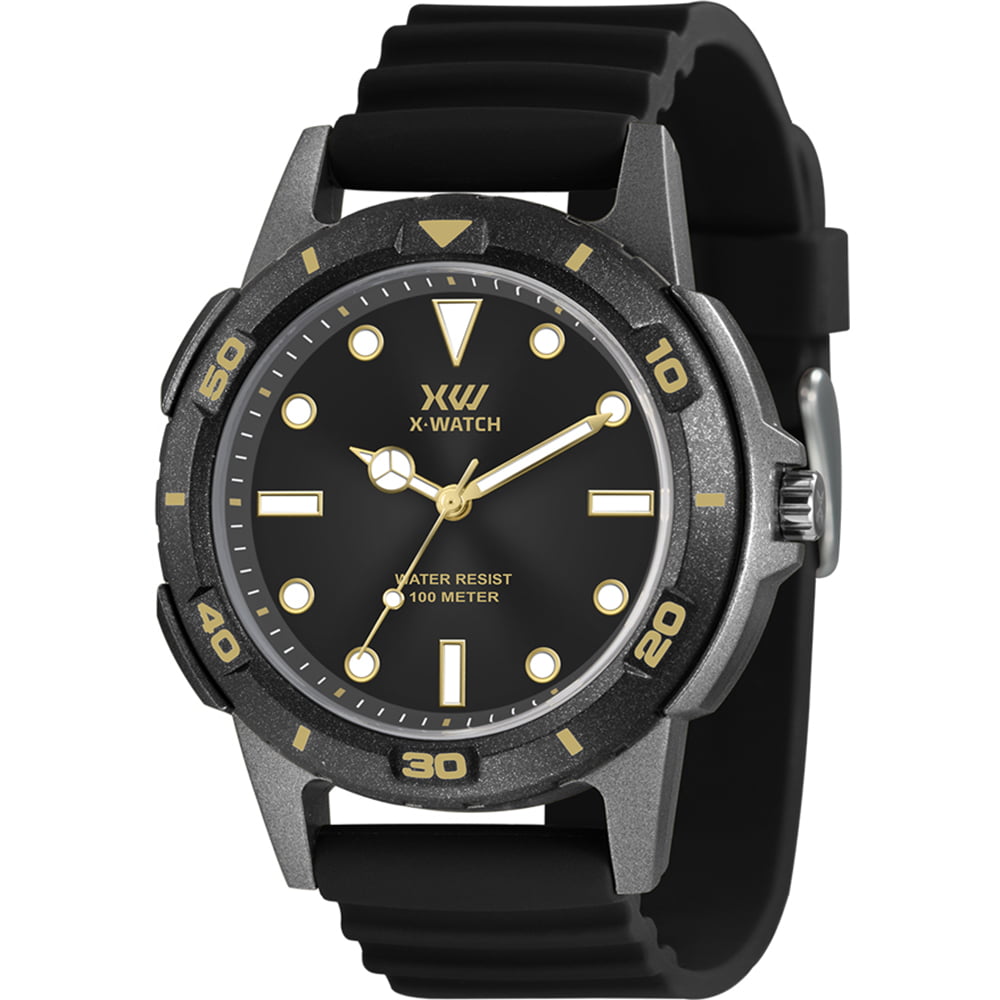 Relógio X-Watch Masculino Preto  e Grafite Pulseira em Silicone á Prova D'água XMPP0058