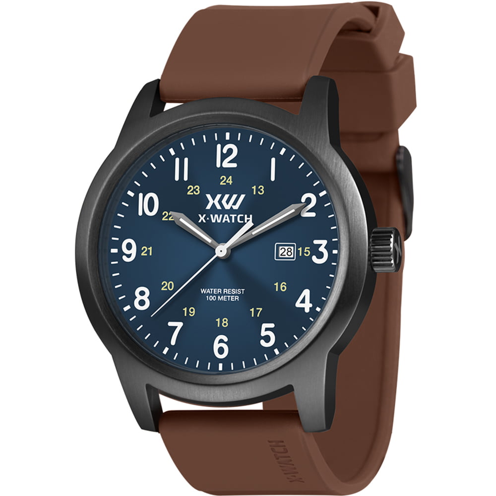 Relógio X-Watch Masculino Grafite Visor Azul com Calendário Todo Numerado Pulseira em Silicone á Prova D'água XMNP1022
