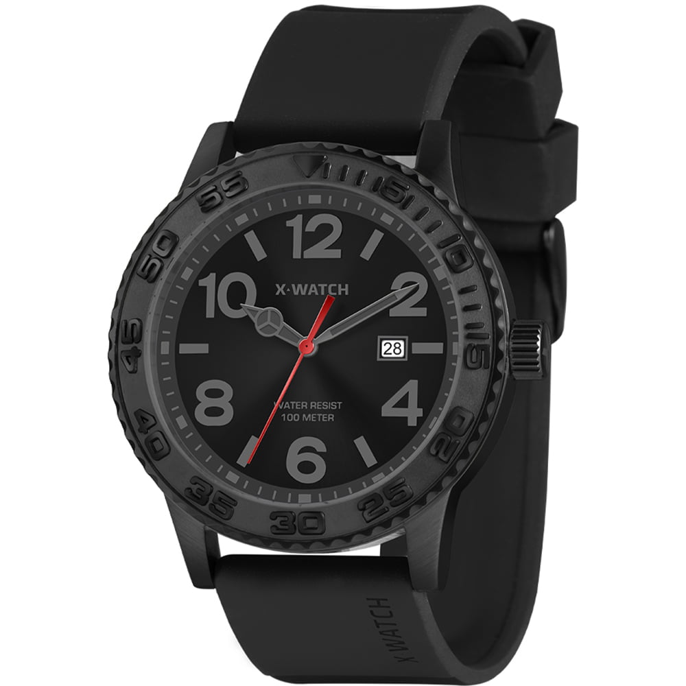 Relógio X-Watch Masculino Preto Visor com Calendário Pulseira em Silicone á Prova D'água XMNP1017