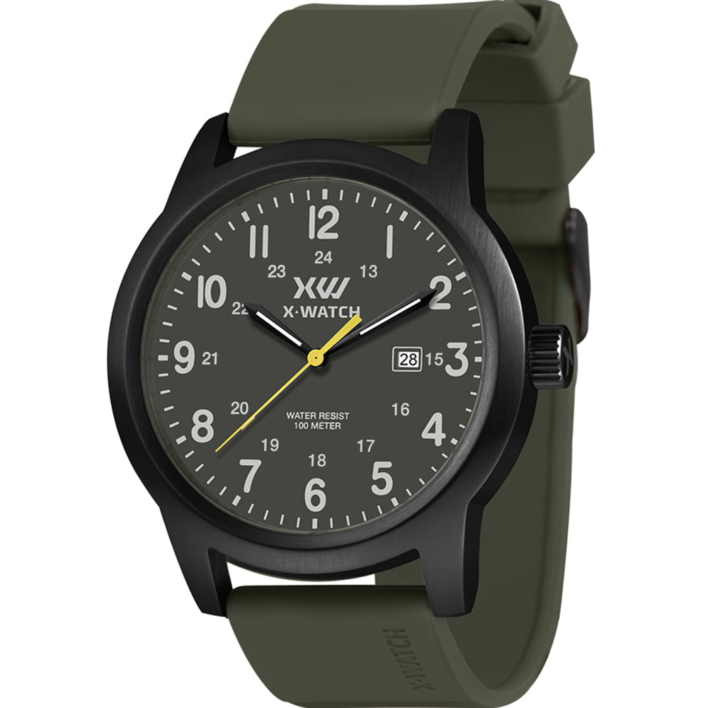 Relógio X-Watch Masculino Verde Visor Todo Numerado com Calendário Pulseira em Silicone á Prova D'água XMNP1024