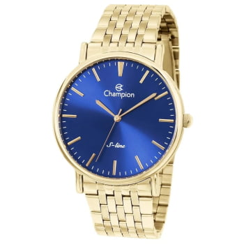 Relógio Champion Feminino Dourado Visor Azul Minimalista CN21112A Relógio Champion Feminino Dourado Visor Azul Minimalista CN21112A
