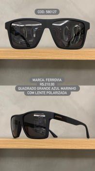 Óculos de Sol Ferrovia Masculino Quadrado Azul Marinho Fosco Lente Preta Polarizado em Acetato 580127 - Cópia (1)