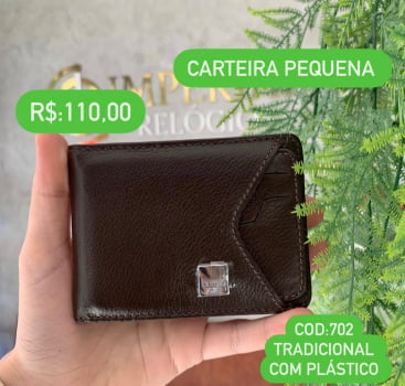 Carteira Masculina Cacau Couro Fino Pequena Tradicional com Plástico e Porta Cartão Removível 702