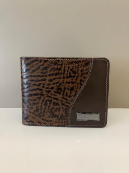 Carteira Couro Fino Masculina Cacau Estampado Grande com Plástico Tradicional 840