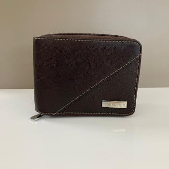 Carteira Couro Fino Masculina com Zíper Cacau Possui Plástico e Porta Moedas 060 Carteira Couro Fino Masculina com Zíper Cacau Possui Plástico e Porta Moedas 060