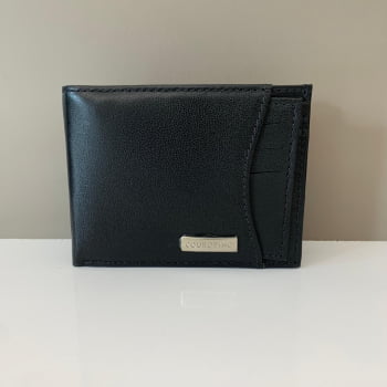Carteira Couro Fino Masculina Preta Grande com Plástico e Porta Cartão Removível 067 Carteira Couro Fino Masculina Preta Grande com Plástico e Porta Cartão Removível 067