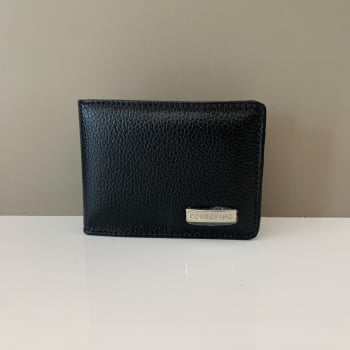 Carteira Couro Fino Masculina Preta Pequena Tradicional Slim 1023