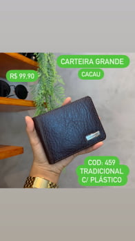 Carteira Masculina Couro Fino Cacau Grande Com Plástico Tradicional 459