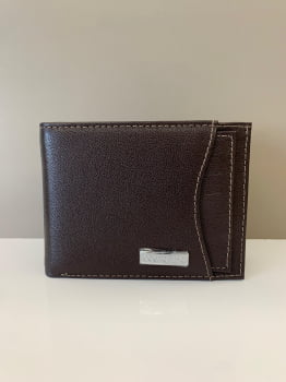 Carteira Couro Fino Masculina Cacau Grande com Plástico e Porta Cartão Removível 067