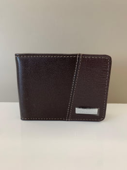 Carteira Couro Fino Masculina Cacau Grande com Plástico Tradicional 149