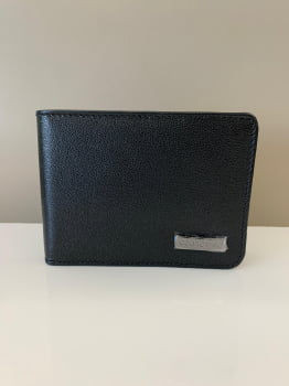 Carteira Masculina Couro Fino Preta Grande Com Plástico 140