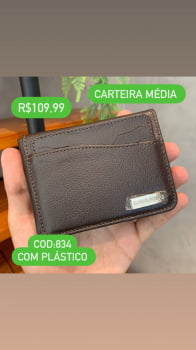 Carteira Masculina Couro Fino Marrom Media Com Abas Laterais e Plástico 834