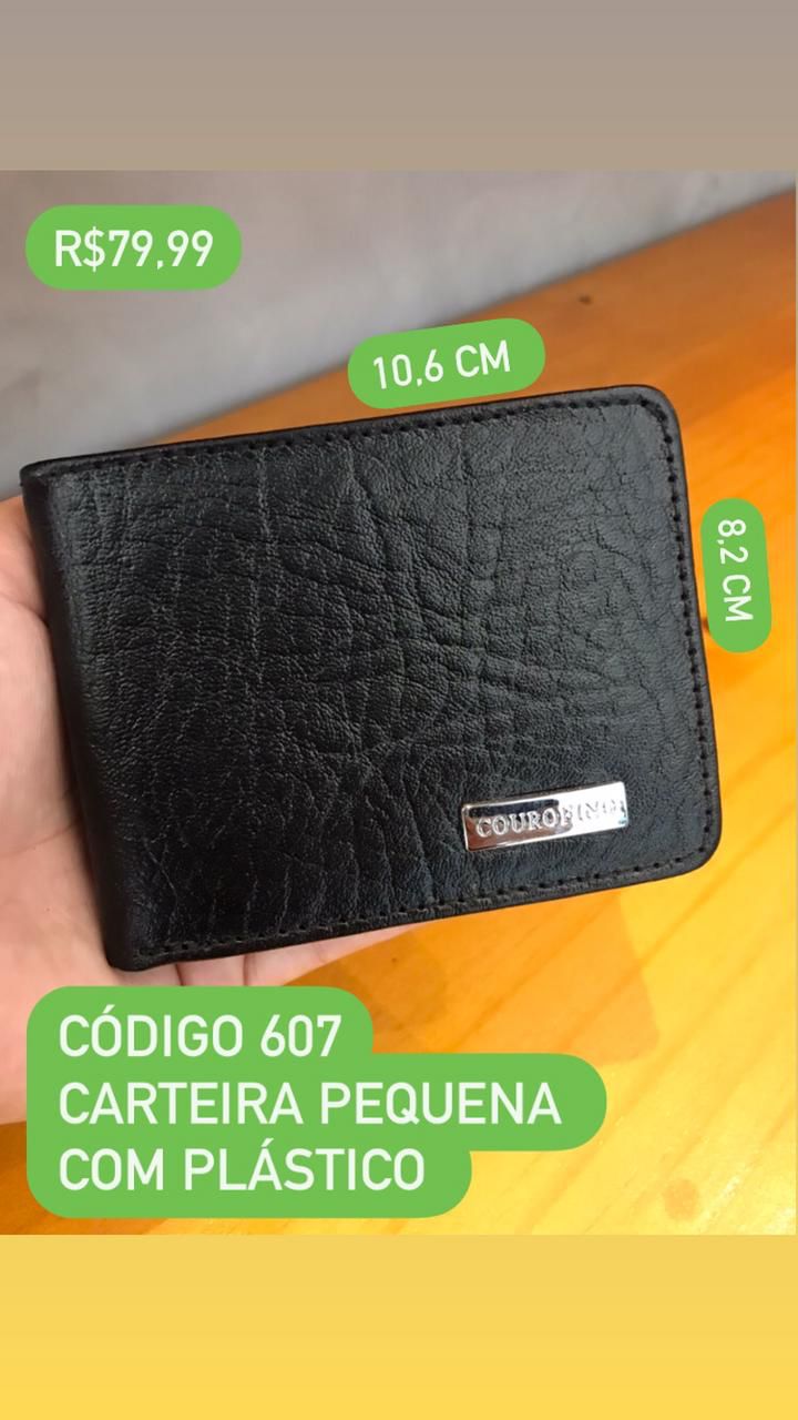 Carteira Masculina Couro Fino Preta Pequena Com Plástico 607