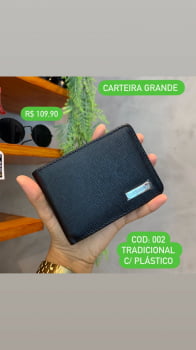 Carteira Masculina Couro fino Preta Grande Tradicional Com Plástico 002