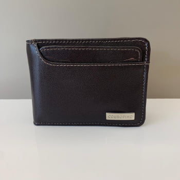 Carteira Couro Fino Masculina Aberta Tradicional Grande com Porta Cartão Removível Cacau possui Plástico e Porta Moedas 460 