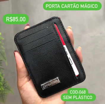 Porta Cartão Mágico Couro Fino Masculino Pequeno Preto 068