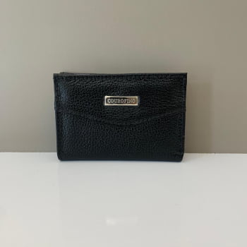 Porta Cartão Couro Fino Preto Pequeno Com Plástico 011