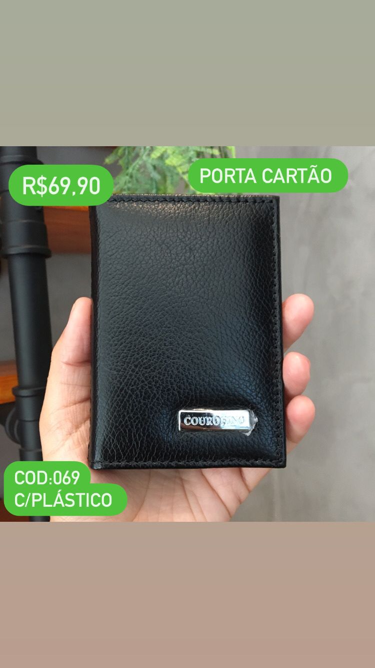 Porta Cartão Masculino Couro Fino Preto Tradicional 069