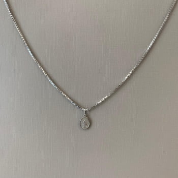 Colar Aço 316L Feminino Prateado Pingente Santo Expedito 9x7mm 45cm 2880045