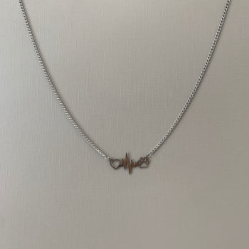 Colar Feminino Prateado Aço 316L Groumet Pata e Batimento Coração 18x24mm 45cm 417245
