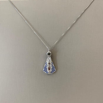 Colar Feminino em Prata 925 N.Sra Aparecida Neo Crystal com Zircônia Azul Lente com Oração a Nsr. Sra Aparecida 50cm 15X35mm 3310092