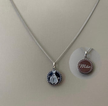 Colar em Aço 316L N.S Aparecida e Mãe Prateado Corrente Groumet 1.50mm 60cm 2748060