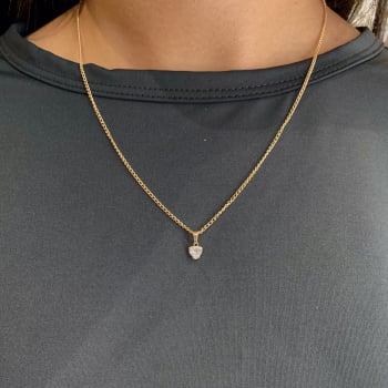 Colar Feminino Aço 316L Groumet Dourado Ponto de Luz Coração 412945