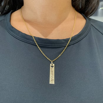 Colar Feminino Dourado Aço 316L Placa Feelings Gratidão IPG 1.50mm 50cm 2830150