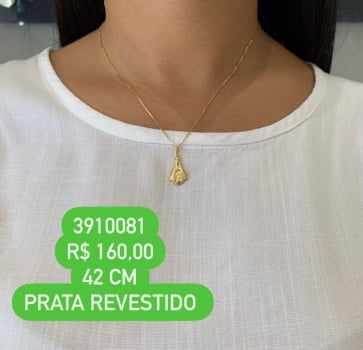 Colar Feminino Prata Revestido Ouro 18K Nossa Senhora Aparecida 20x11.40 mm 42cm 3910081