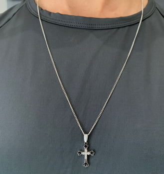 Colar Masculino Prateado Aço 316L Groumet Cruz Portuguesa GTR 1.50mm 70cm 2748070