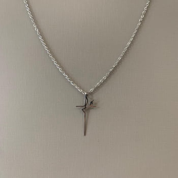 Colar Masculino Prateado em Aço 316l com Pingente Fé Corrente Cartier Elos Ovais 60cm 1.85mm 2831760