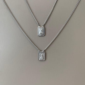 Escapulário Prateado Aço 316L S.C. Jesus e Santa Rita de Cássia 15x11mm 60cm  2679660