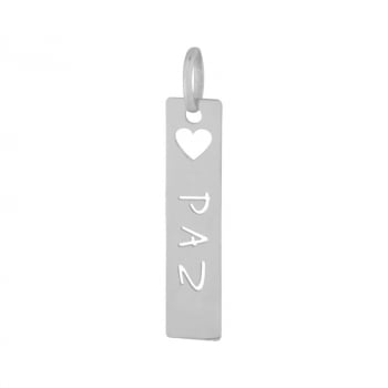 Pingente Aço 316L Prateado Placa Feelings Paz 28x6mm - 318008