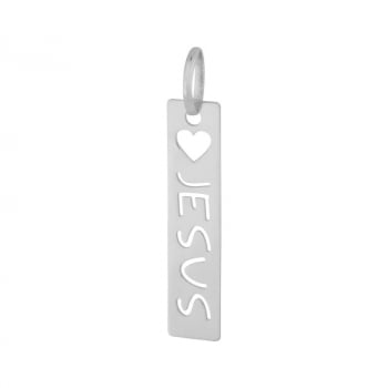 Pingente Aço 316L Placa Prateado Feelings Jesus 28x6mm 318007