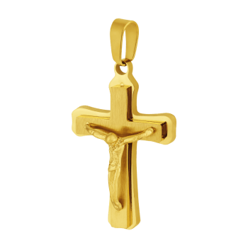 Pingente Crucifixo Aço 316L Fosco Dourado IPG 32x21mm 332519