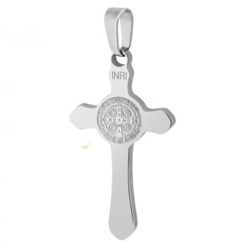 Pingente Cruz Aço 316L Prateado São Bento 34x20mm 332532