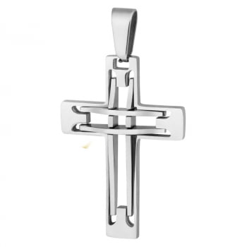 Pingente Cruz Masculino Aço 316L Alto Relevo Polida 31x21mm 332526