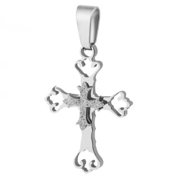 Pingente Cruz Prateado Aço 316L Portuguesa  com GTR 26x17mm 332531