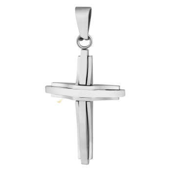 Pingente Prateado Aço 316L Cruz Abaulada Polida 33.5x21mm 332527