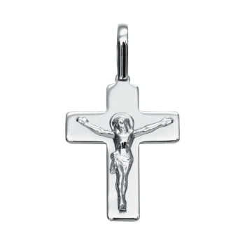 Pingente Prateado Aço 316L Cruz com Cristo 34x28mm 310300