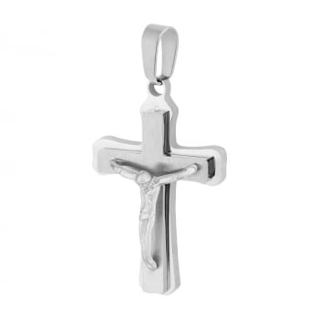 Pingente Prateado Aço 316L Jesus Cristo 32x21mm 332518