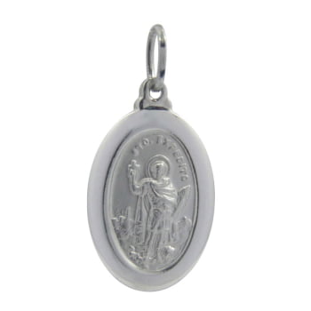 Pingente Prateado Aço 316L Santo Expedito Oval 23x16mm 310435