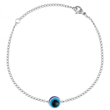 Pulseira Feminina Aço 316L Prateada GLAM Groumet Olho Grego 8mm 21cm 2932021