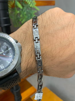 Pulseira Masculina Aço 316L Prateada Chapa Parafuso 7.4mm 21cm 2700791