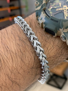 Pulseira Masculina Aço 316L Prateada Groumet Quadrado 6mm 21cm 2757521