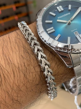 Pulseira Masculina Aço 316L Prateada Groumet Quadrado 6mm 21cm 2757521