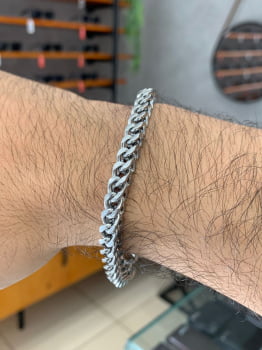 Pulseira Masculina Aço 316L Prateada Groumet Quadrado 6mm 21cm 2757521