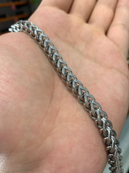 Pulseira Masculina Aço 316L Prateada Groumet Quadrado 6mm 21cm 2757521