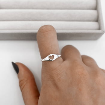 Anel Feminino Coração Vazado em Prata 925 AN521 Anel Feminino Coração Vazado em Prata 925 AN521