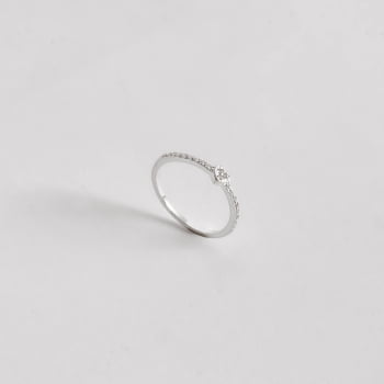 Anel Feminino Meia Aliança Coração Cravejado em Prata 925 AN1622